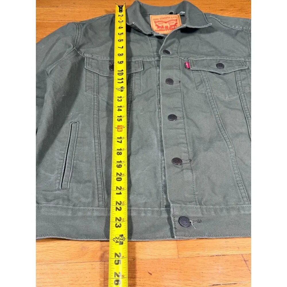 Levi’s Men’s Medium Olive Green Canvas Trucker Jacket Workwear Faded